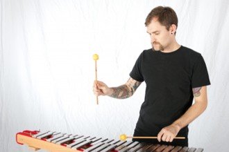 Photo of percussionist Trevor Saint.