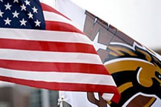 Photo of U.S. and WMU flags.