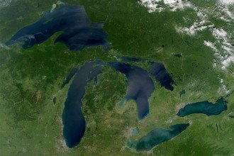 Photo of aerial view of the Great Lakes.