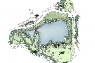 Rendering of the planned changes to the Goldsworth Pond area.