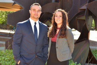 Photo of WMU business marketing students Tyler Hughey and Marissa Bruno.