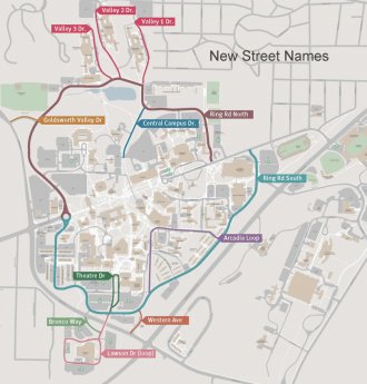 Map detailing new WMU street names.