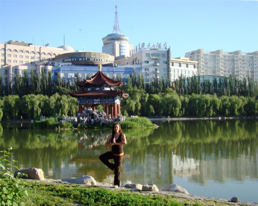 Person doing yoga in Inner Mongolia, China.