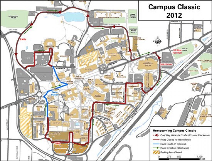 Map of Homecoming Campus Classic 5K course.