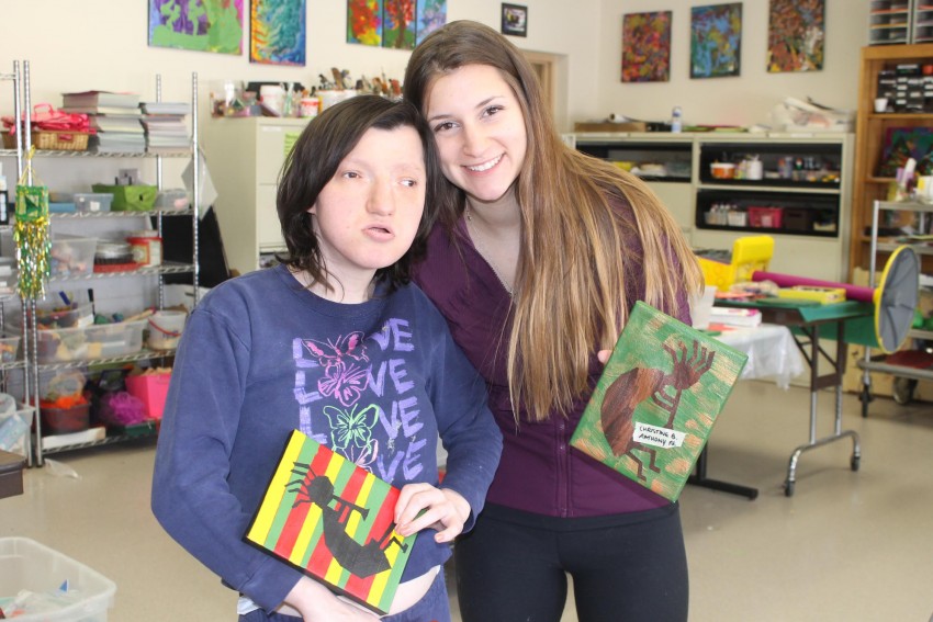 Photo of artist Christine and art therapy intern Coutrney.