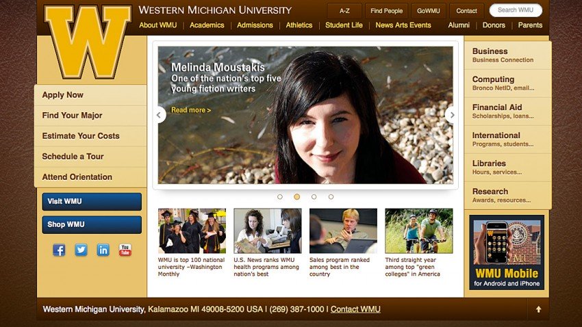 Screenshot of WMU's new home page.