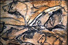 Photo of Chauvet cave painting, lions.