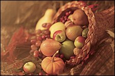 Photo of Thanksgiving food basket.