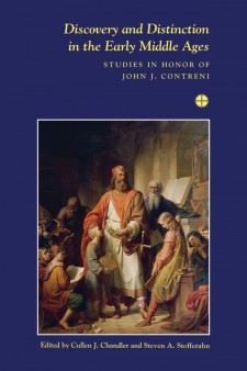 Discovery and Distinction in the Early Middle Ages: Studies in Honor of John J. Contreni: on a dark blue background, an image of a man robes surrounded by children and books