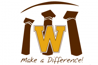 Logo with three brown pillars, WMU's gold W and the words Make a Difference.
