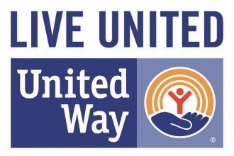 United Way: Live United logo symbolizing a person being held in a hand with a golden rainbow above.