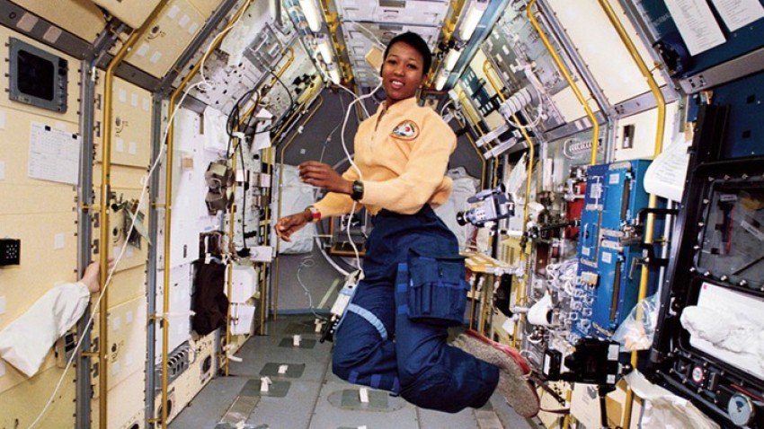 Photo of Mae Jemison in space.
