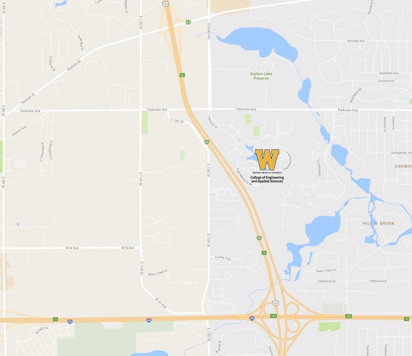 A map showing the location of  4601 Campus Drive, Kalamazoo, MI 49008